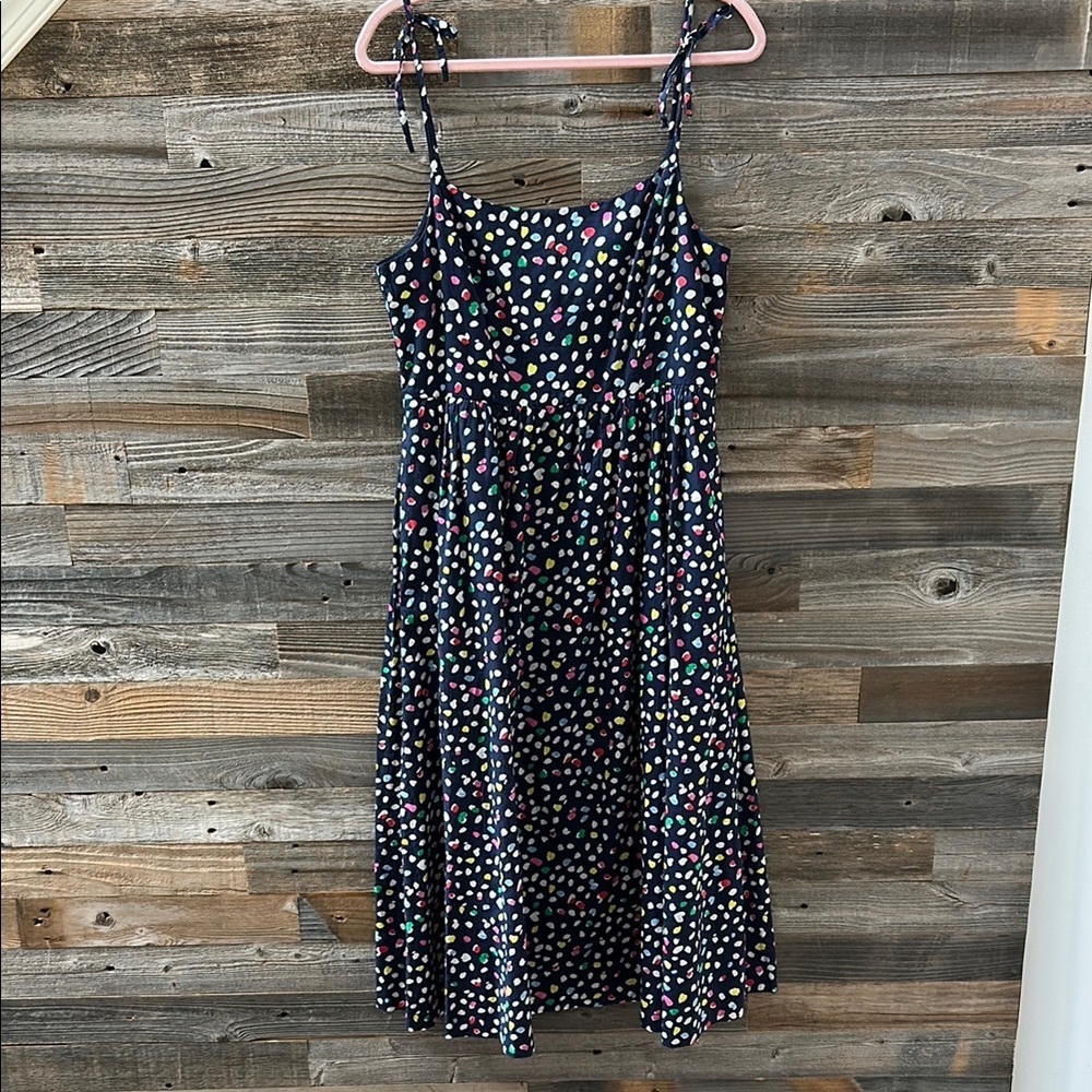 J. Crew Blue and White Dot Midi Tie Strap  Sundress Size 10